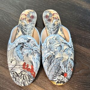 Authentic Dior Blue and Red Embroidered Women's Mules